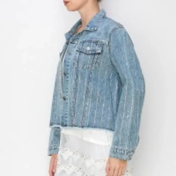 new ORIGMAI embellished jean denim jacket (4-colors) SM-2X classic rhinestones - Picture 15 of 16